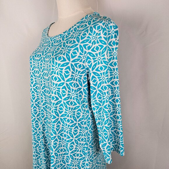 Lulu-B Turquoise & White Geometric Print Dress Large UPF Catalina Cloth - Picture 4 of 10